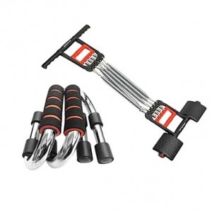 Combo Pack of Chest Pull and Push Up Bars - Black and Silver