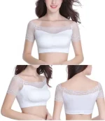 Round Neck Floral Design Short Sleeve Readymade Lace Net Blouse for Women & Girl