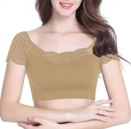 Round Neck Floral Design Short Sleeve Readymade Lace Net Blouse for Women & Girl