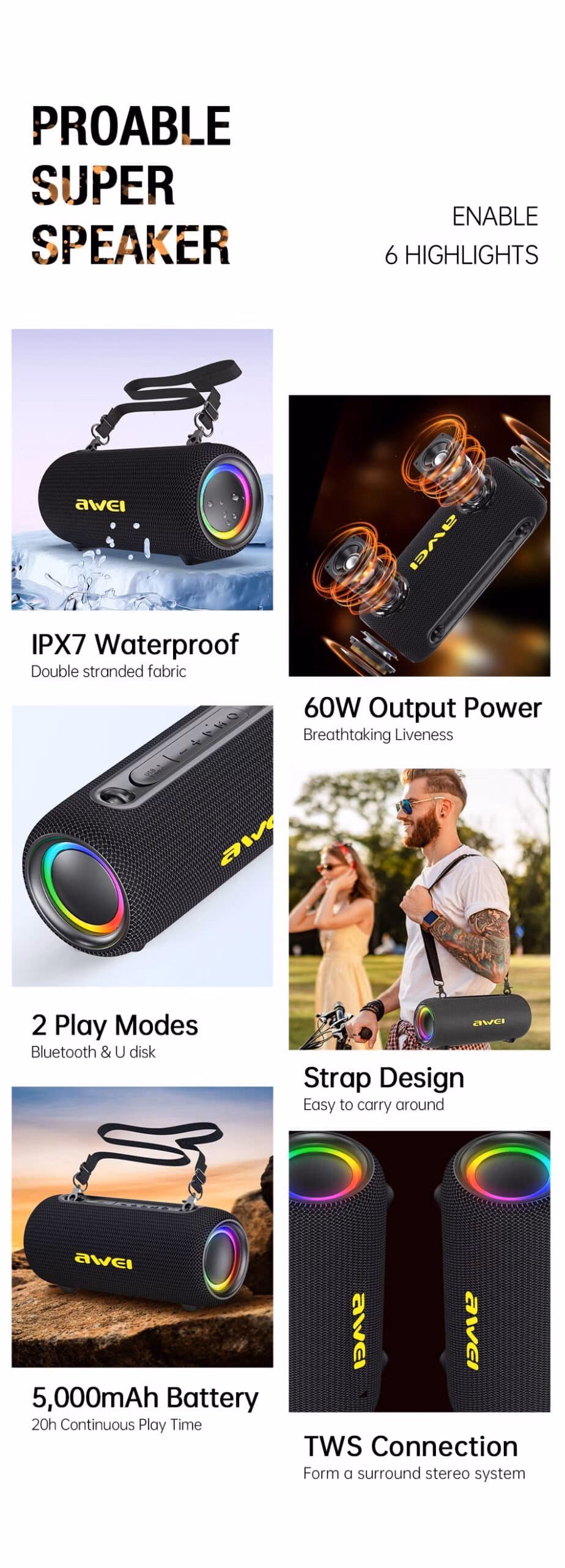 Awei Y1000 Stereo Sound Wireless Speaker