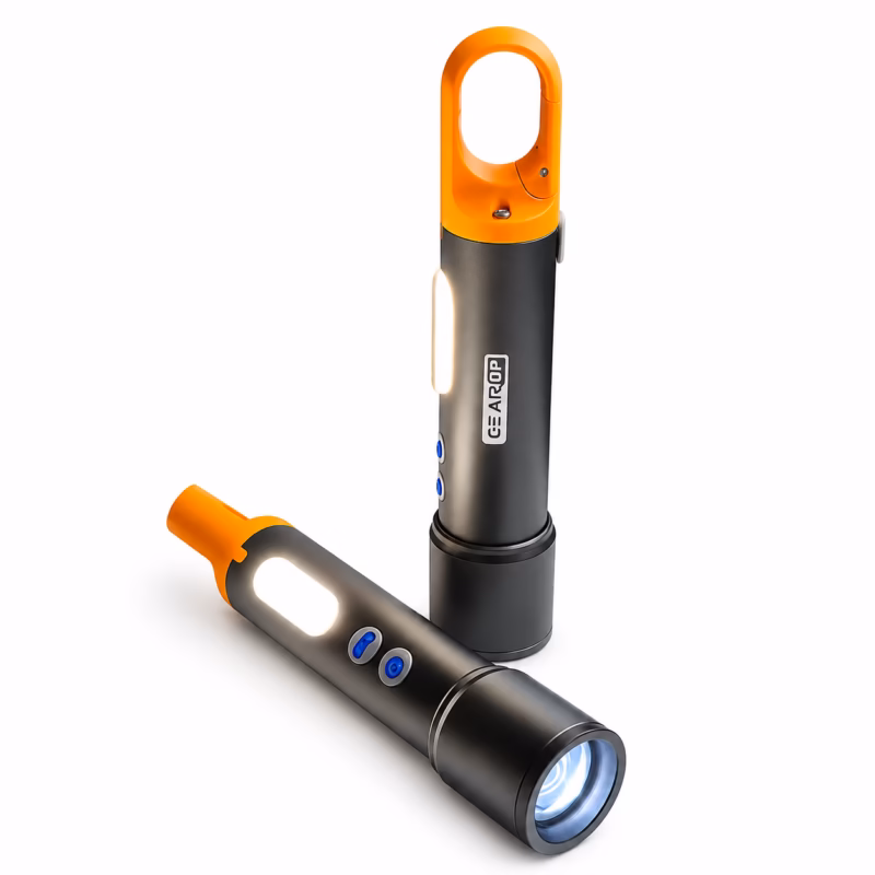 GearUP K57 PRO Rechargeable High Power Flashlight + Large COB Light with 3500mAh Lithium Battery