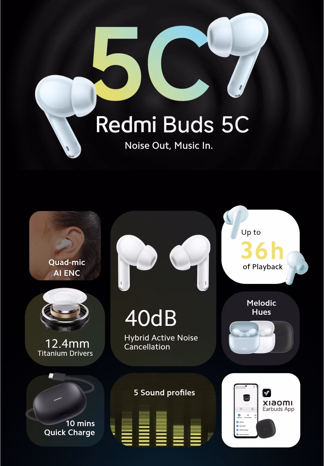 Xiaomi Redmi Buds 5C Hybrid ANC True Wireless Earbuds